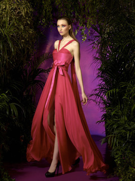 Ziad Germanos Satin & Chiffon Evening Gown 184433
