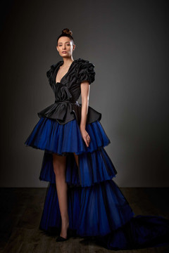 Satin and Tulle  Peplum High-Low Gown