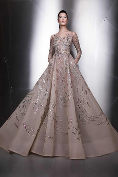 Illusion Neck Long Sleeve Gown