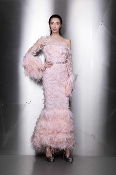 Feathered One Shoulder Gown Feathered One Shoulder Gown
