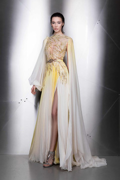 Cape Sleeve Embellished Slit Gown