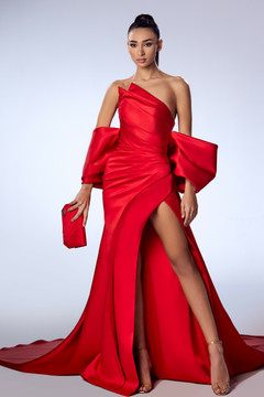 Satin Gown with Bow Detailing