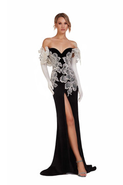 Off Shoulder Gown with Thigh-High Slit