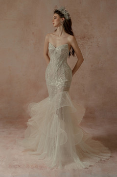 Strapless Ruffled Skirt Gown