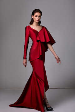 Draped Satin Slit Gown