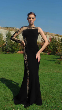 Beaded Tulle Crepe Gown