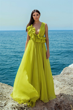 Ruffled Sleeveless Chiffon Gown Ruffled Sleeveless Chiffon Gown