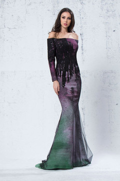 Embellished Off Shoulder Gown