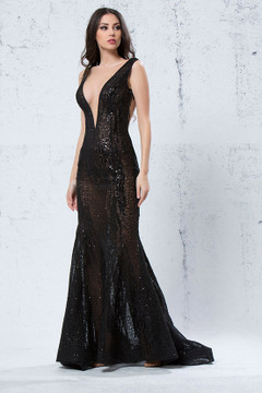 Plunging Neck Embellished Gown Plunging Neck Embellished Gown