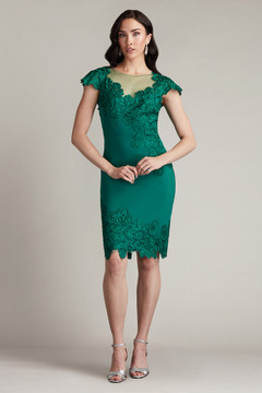 Textured Crepe Bloom Embroidered Tulle Dress Textured Crepe Bloom Embroidered Tulle Dress