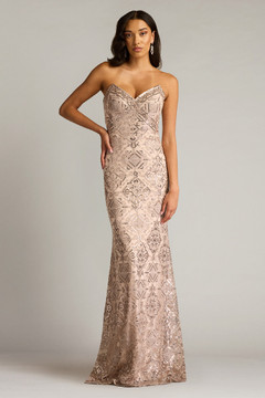 Tribe Inspired Paillette Embroidered Strapless Gown Tribe Inspired Paillette Embroidered Strapless Gown