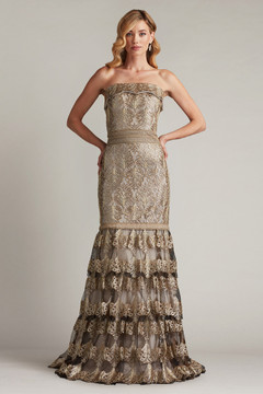 Metallic Corded Embroidered Tulle Strapless Gown Metallic Corded Embroidered Tulle Strapless Gown
