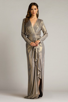 Metallic Jersey Long Sleeve Blouson Gown