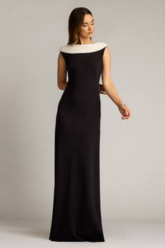 Textured Crepe Sleeveless Contrast Gown