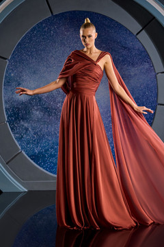 One Shoulder Mousseline Gown
