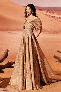 Organza Jacquard Off Shoulder Gown