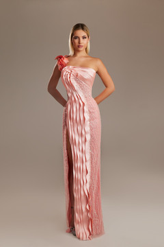 Ruffled One-Shoulder Gown