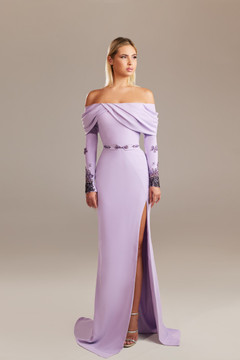 Sleeved Off Shoulder Gown Sleeved Off Shoulder Gown