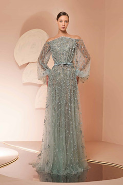 Fully Beaded Off-Shoulder Gown Fully Beaded Off-Shoulder Gown