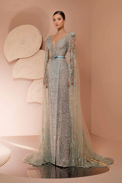 Fully Beaded Gown with Muslin Scarve Fully Beaded Gown with Muslin Scarve