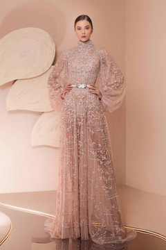 Fully-Beaded Puff Sleeved Gown Fully-Beaded Puff Sleeved Gown