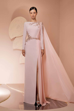 Crepe Gown with Muslin Scarve Crepe Gown with Muslin Scarve