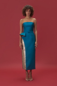 Strapless Midi Dress with Sequin Underskirt