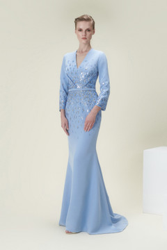 Embellished Mermaid Crepe Gown