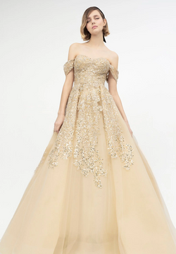 Banded Sleeve Off Shoulder Gown Banded Sleeve Off Shoulder Gown