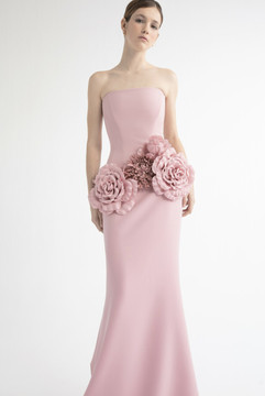 Strapless Gown with a Floral Waist Strapless Gown with a Floral Waist