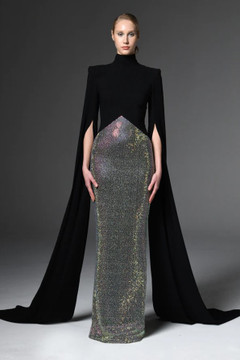 Cr?pe Gown with Cape Sleeves Cr?pe Gown with Cape Sleeves