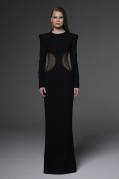 Cr?pe Gown with Tulle Cutouts Cr?pe Gown with Tulle Cutouts