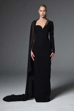 Asymmetric Cr?pe Gown with Crystals Asymmetric Cr?pe Gown with Crystals