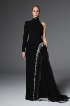 Asymmetric Cr?pe Gown with Crystal Embroidery Asymmetric Cr?pe Gown with Crystal Embroidery
