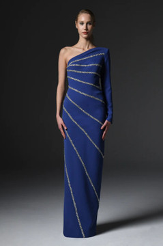 Cr?pe Asymmetric Gown with Crystals Cr?pe Asymmetric Gown with Crystals