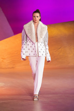 Beaded Crepe Faux Fur Jacket Beaded Crepe Faux Fur Jacket