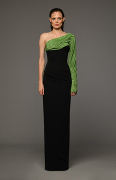 One Shoulder Cr?pe with Crystal Chainmail