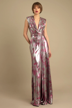 Deep V-Neckline Draped Gown