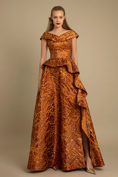 Overlapped Neckline Jacquard Gown