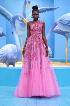 One Shoulder Beaded Tulle Gown One Shoulder Beaded Tulle Gown