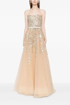 Tulle Strapless Gown with Dotted Beading