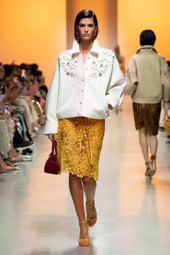 Oversized Gabardine Jacket with Lace Skirt Oversized Gabardine Jacket with Lace Skirt