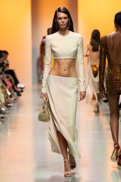Beaded Crepe Crop Top with Skirt