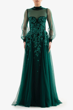 Embroidered Tulle Velvet Gown Embroidered Tulle Velvet Gown