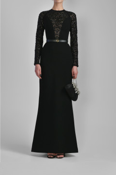 Beaded Canton Crepe Flared Gown Beaded Canton Crepe Flared Gown