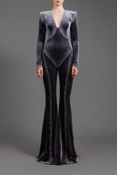 Crystal Embroidered Velvet Jumpsuit Crystal Embroidered Velvet Jumpsuit