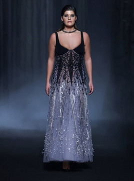 Beaded Tulle Dress with Cr?pe Bust Beaded Tulle Dress with Cr?pe Bust