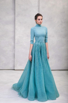 Crepe High Neck Tulle Gown Crepe High Neck Tulle Gown