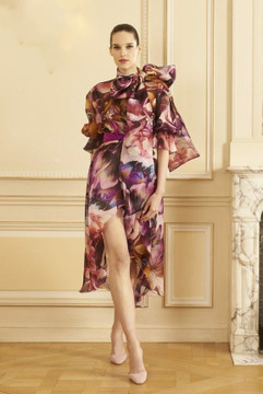 Short Sleeve Organza Print Long Top Short Sleeve Organza Print Long Top
