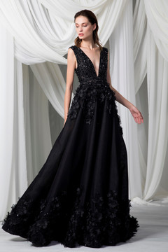 Sleeveless Beaded Tulle Gown Sleeveless Beaded Tulle Gown